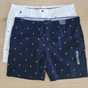 Two Tommy Hilfiger flat front shorts (dark and light)